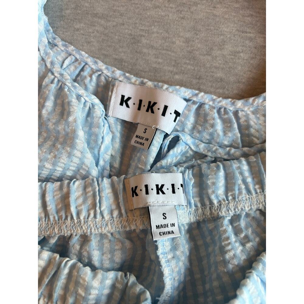 Kikit blue & white gingham pajama set women's small tank top & shorts - Picture 4 of 5